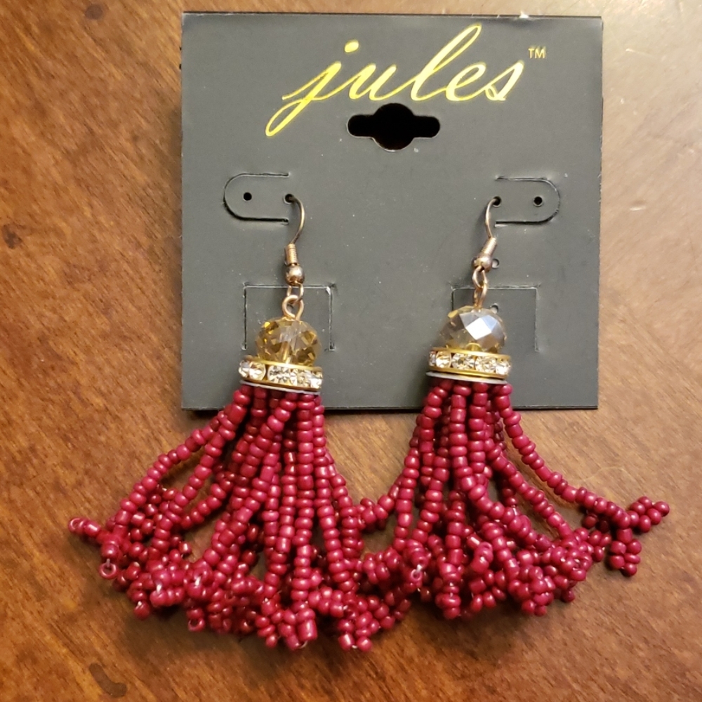 Red Tassel beaded Earrings